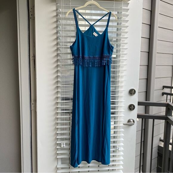 Jon & Anna Large Prom, Wedding Guest Blue Tassel Fringe Cocktail Maxi Dress - Picture 1 of 9